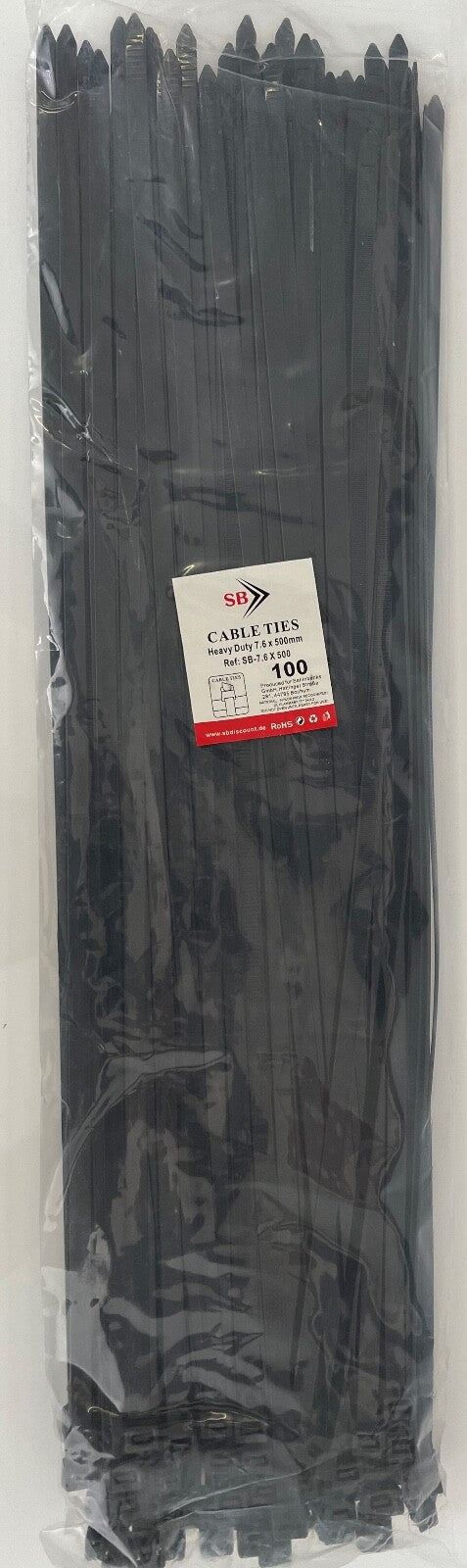 Schwerlast Kabelbinder 500 x 7,6 mm Schwarz (100 Stück) UV-beständig Industrie