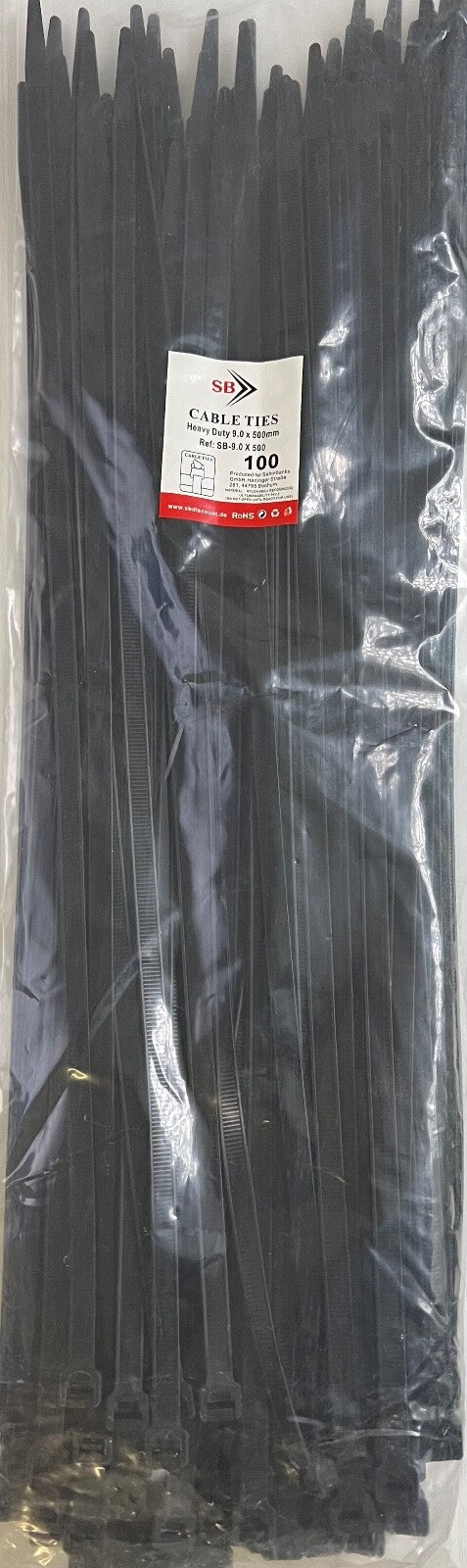 Schwerlast Kabelbinder 500 x 9,0 mm Schwarz (100 Stück) UV-beständig Industrie