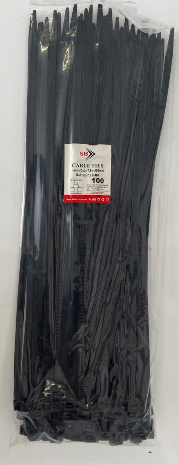 Schwerlast Kabelbinder 400 x 7,6 mm (100 Stück) UV-beständig Industrie schwarz